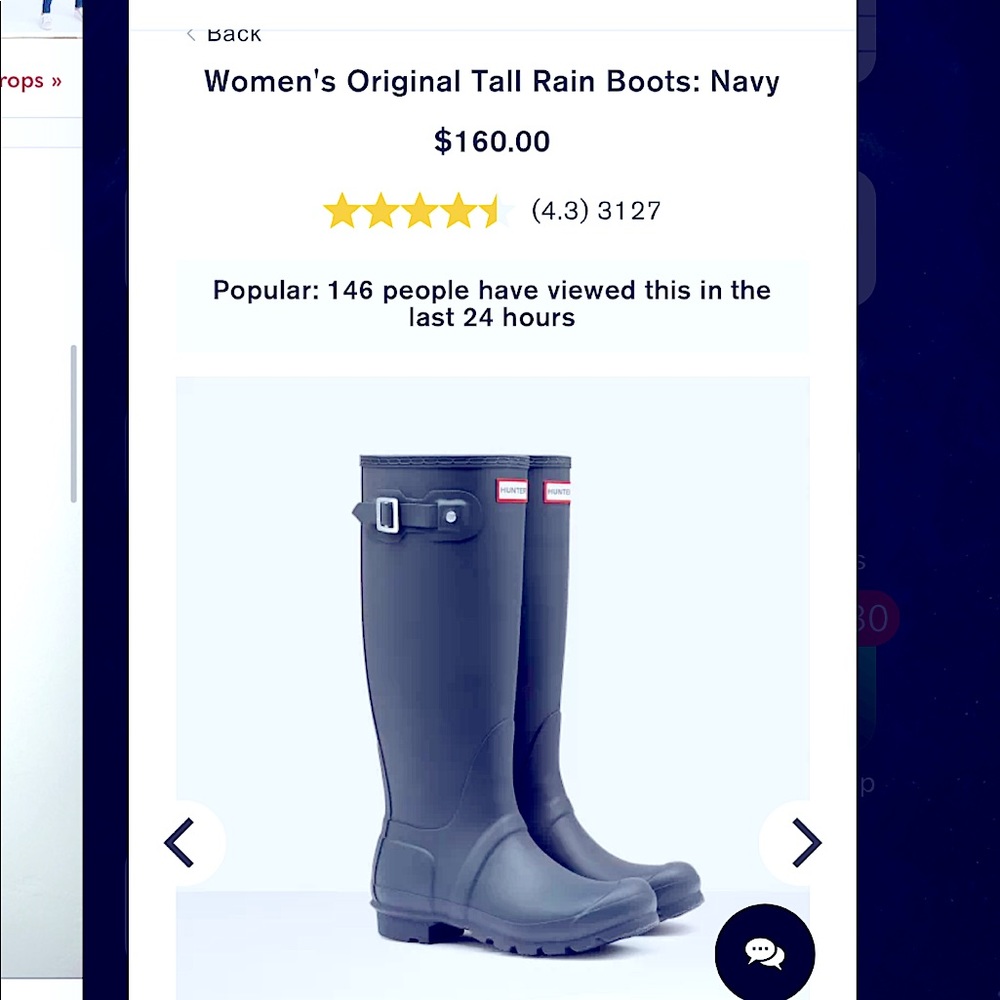 HUNTER Navy Tall Rain Boots with Fleece Socks, Bag